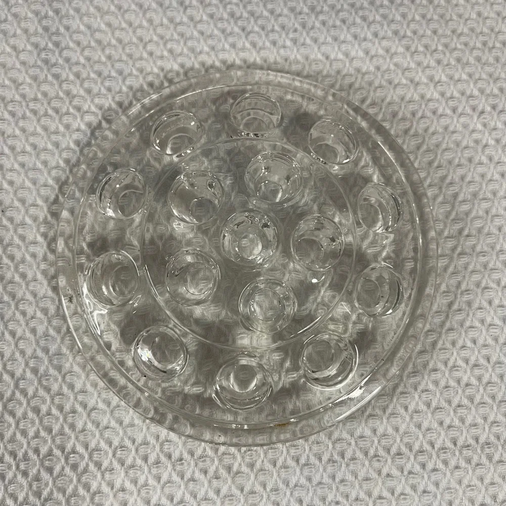 Vintage Clear Glass Flower Frog 16 Hole Round Floral Arrangement Insert 4.5 Inch